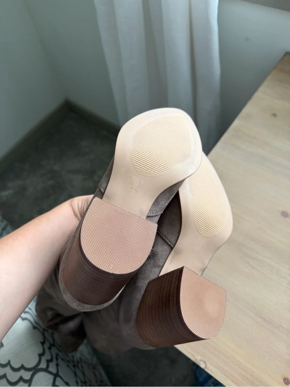 Altar'd State Taupe Suede Over-the-Knee Block Heel Boots